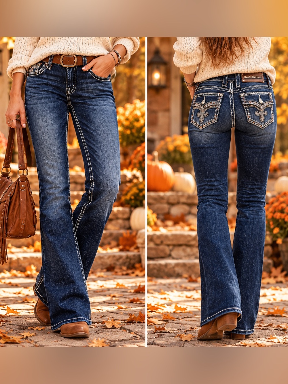 Rock Revival Women’s Dark Blue Flare Jeans with Embroidered Back Pockets